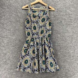 Earthbound Dress Women S Small Blue Geometric Sheath Midi Sleeveless Round Neck